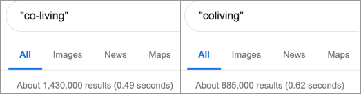 Google results for coliving, April 2019
