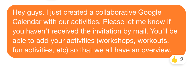 The message announcing the shared Google Calendar