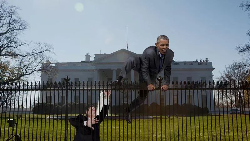 Photoshopped Obama vaulting the White House fence with a boost