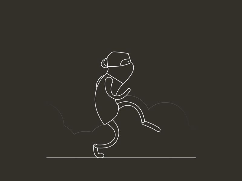 Single-line drawing of a figure striding forward on a dark ground