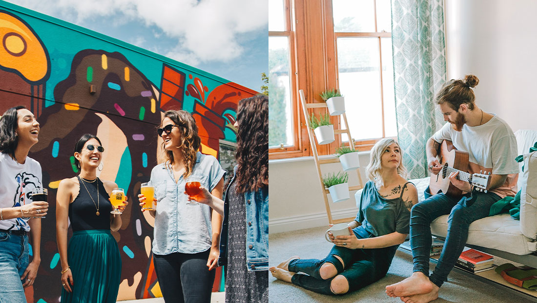 Residents in a coliving common area