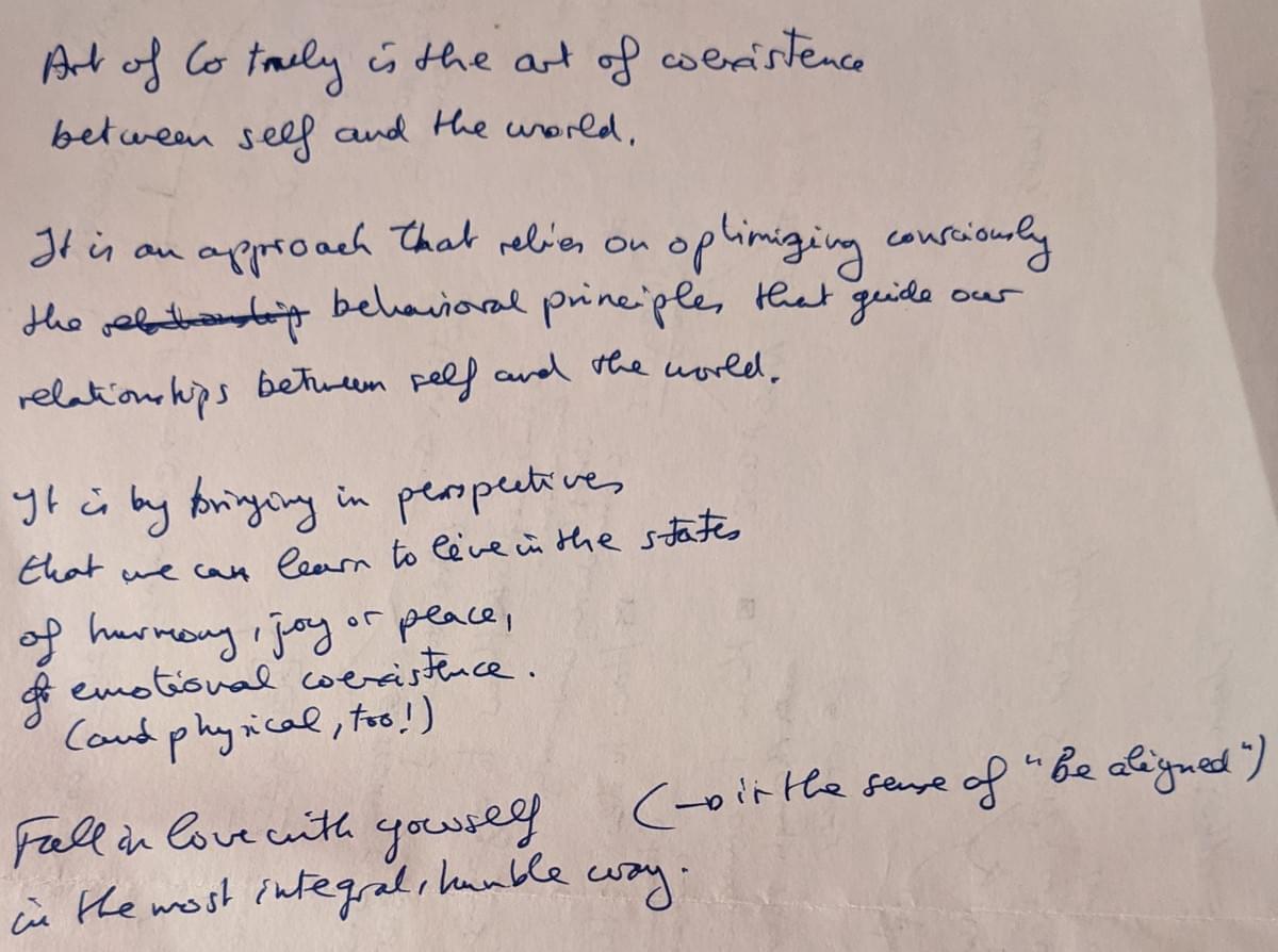 A page of handwritten notes on perspectives and inner purpose.
