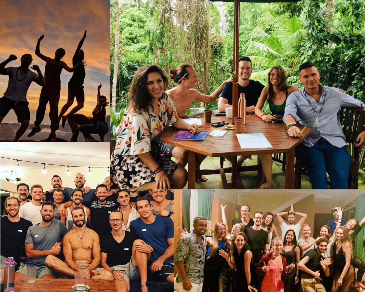 A collage of moments from the Evolve coliving space in Bali